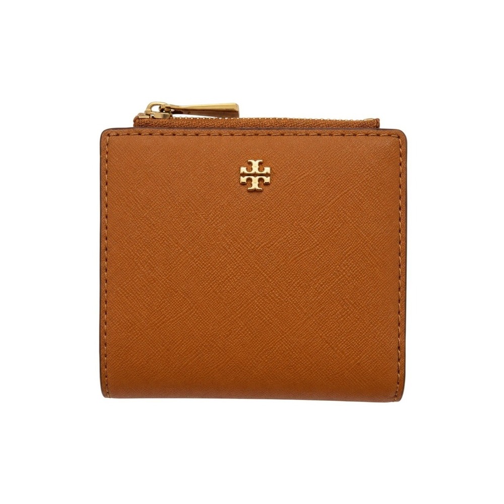 Tory Burch Bifold Compact Wallet Small Brown Saffiano Leather Designer Classic
